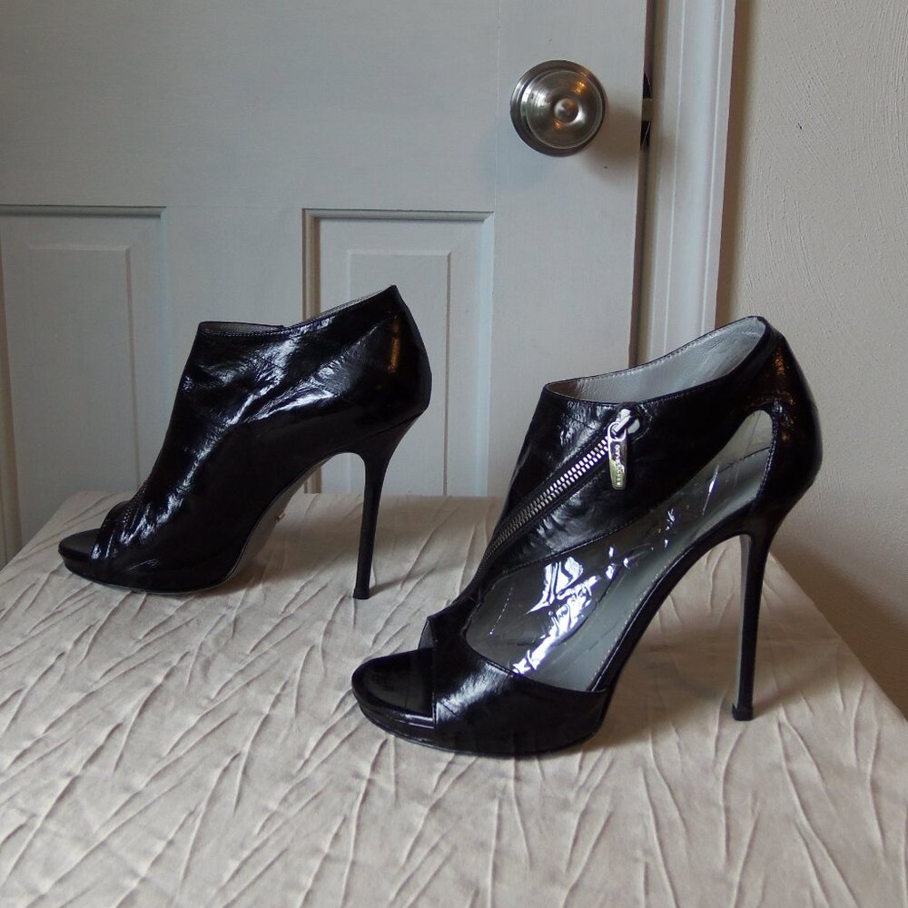 New Sergio Rossi Black Eel Zipper Heels sz 39